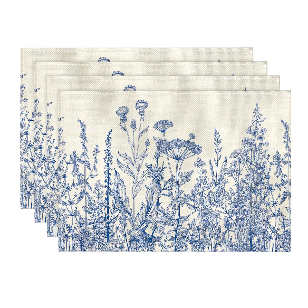 Artoid Mode Antique Herbs and Wild Flowers Summer Placemats Set of 4, 12x18 Inch Seasonal Wildflower Spring Table Mats for Party Kitchen Dining Decoration