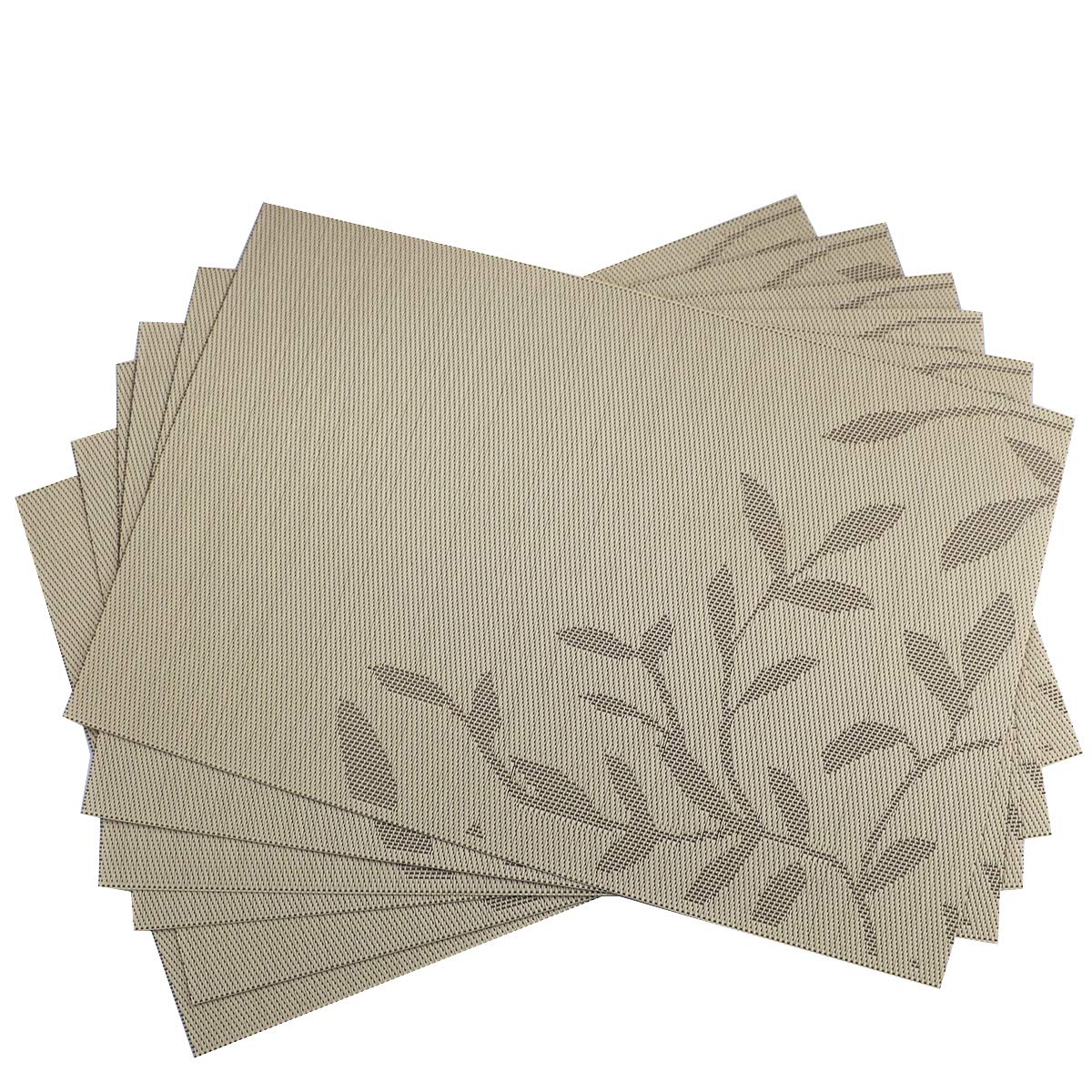 Place Mats PVC Set of 6, Table Placemats Set of 6 PVC Woven Vinyl Place Mats Table Mats Natural Color (6 pcs, Silver Tree)