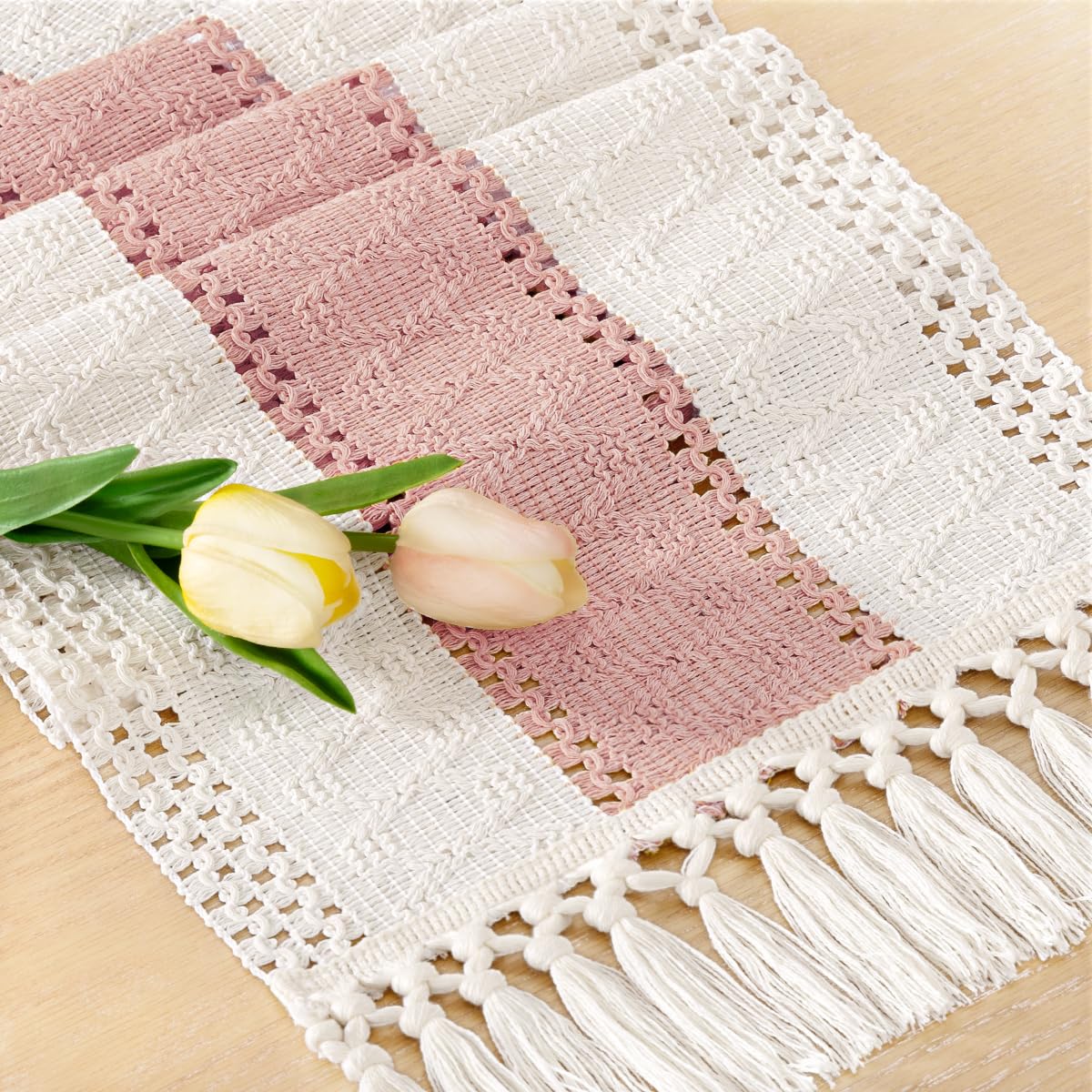 Boho Table Runner Fall Farmhouse Burlap Dining Dresser Scarf Home Decor