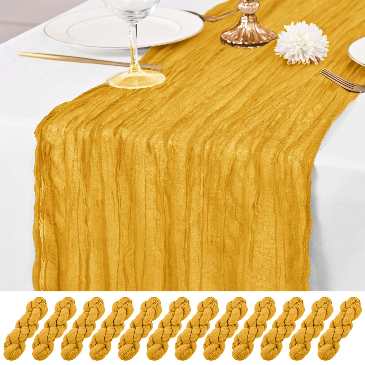 12 Pack Ivory Table Runner 10Ft Cheesecloth Table Runner Rustic Gauze Table Runners Romantic Long Cream Sheer Fabric Cheese Cloth Table Runners for Wedding Party Bridal Baby Shower