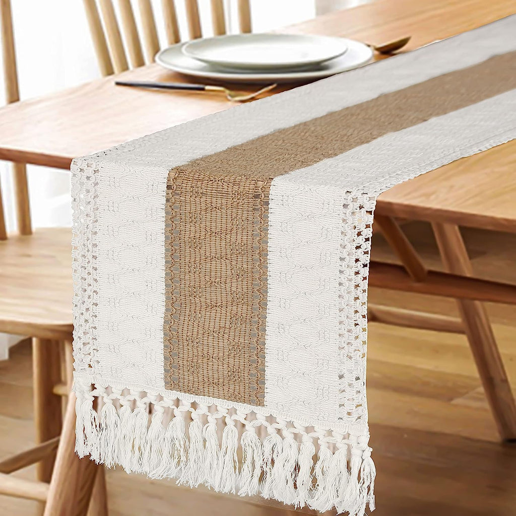 FEXIA Boho Table Runner for Fall Home Decor 12x90 Rustic with Tassels