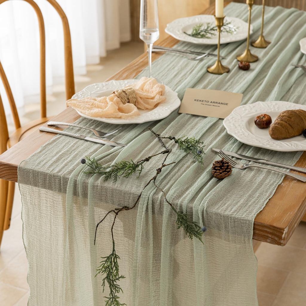 Sage Green Cheesecloth Table Runner 120 Inches Fall Party Home Decorations