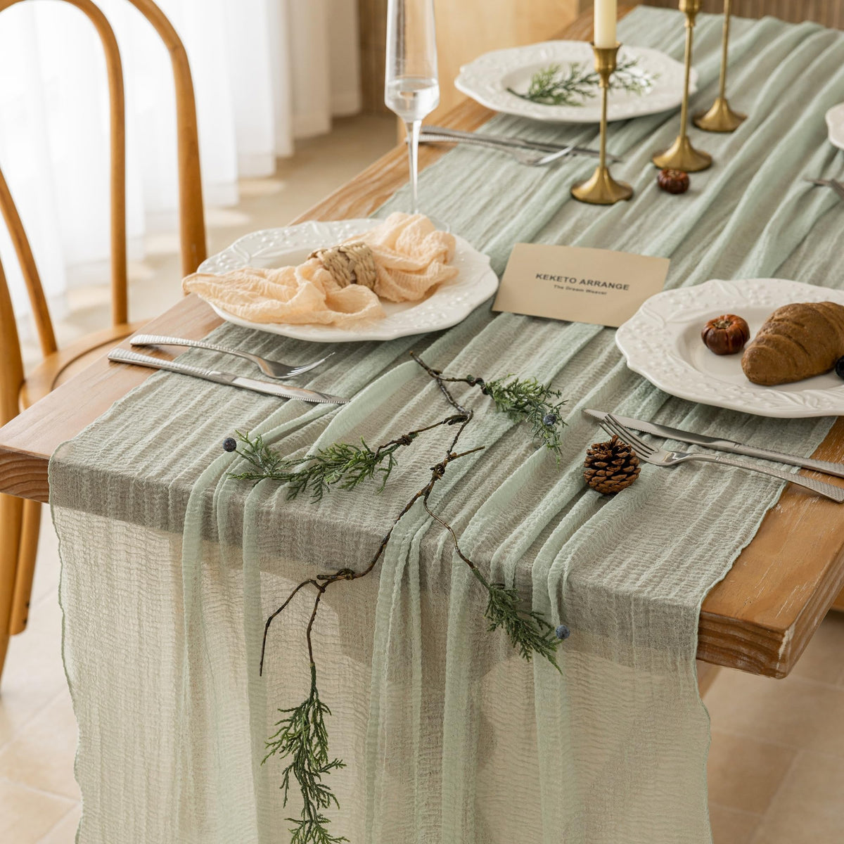 Sage Green Cheesecloth Table Runner 120 Inches Fall Party Home Decorations