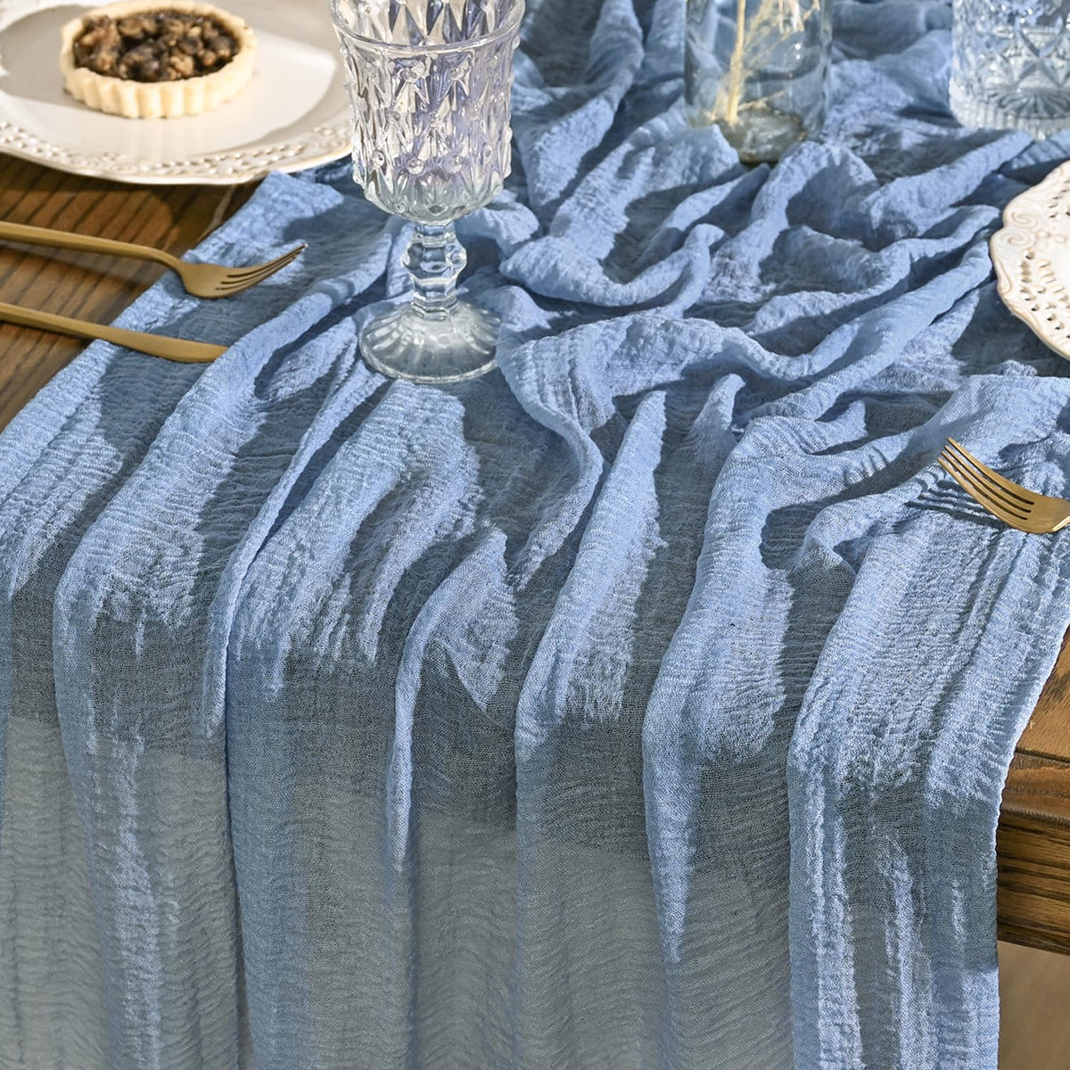 Artoid Mode Boho Forest Green 10Pcs Cheesecloth Gauze Table Runner, 120 Inch Seasonal Fabric Kitchen Dining Holiday Table Decor for Home Party Indoor