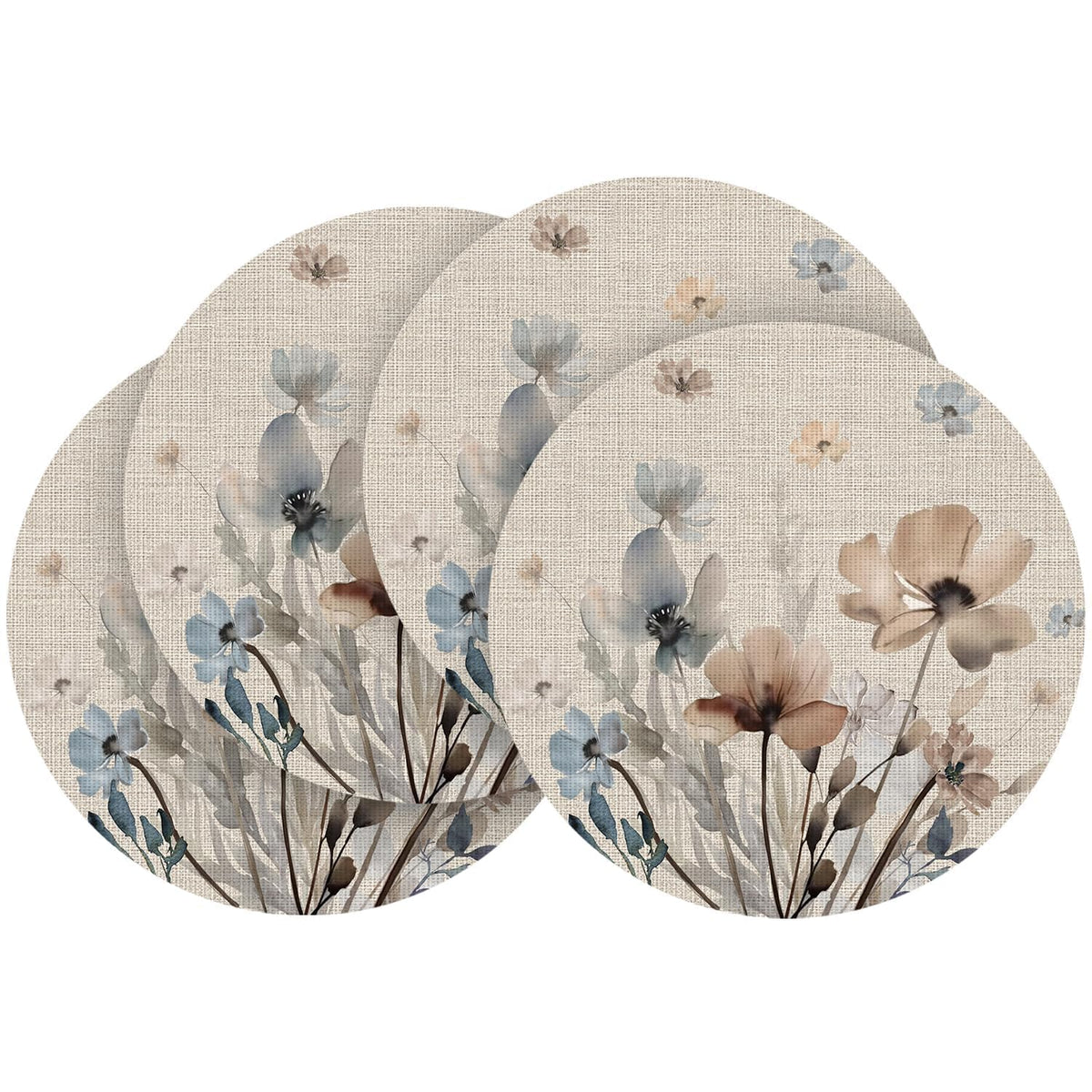 Artoid Mode Brown Poppy Floral Vinyl Plastic Placemats Set of 4, Washable Non-Slip PVC Table Mats for Party Kitchen Dining Decor, 12x18 Inch