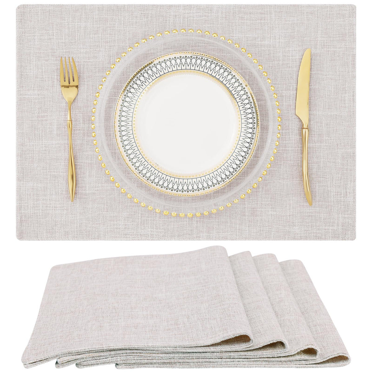 homing Faux Cotton Linen Placemats Set of 6, Cloth Dining Table Mats