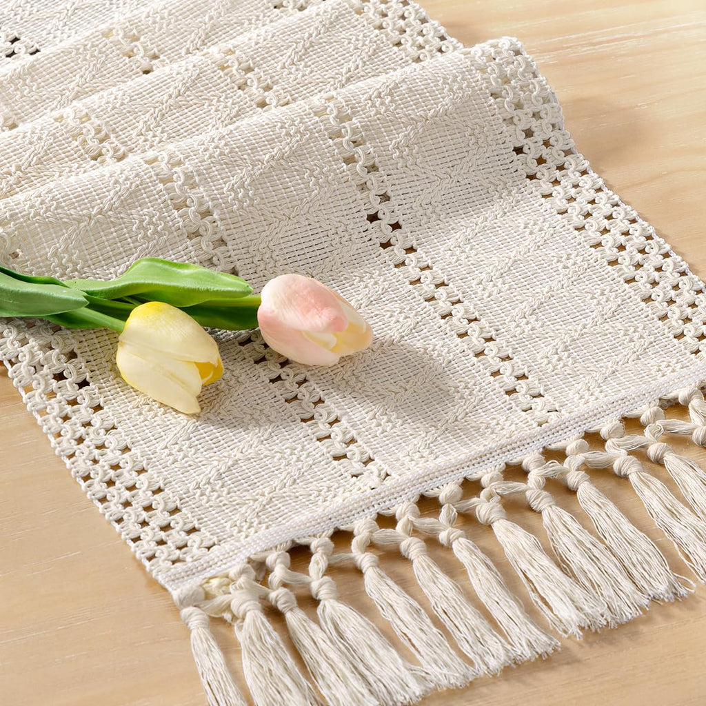 Boho Table Runner Fall Farmhouse Burlap Dining Dresser Scarf Home Decor