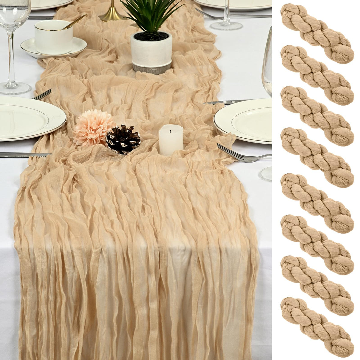 8 Pack Sage Green Cheesecloth Table Runner 17x108 inch Boho Gauze Cheese Cloth Table Runners for Wedding Party Baby Bridal Shower Home Decor
