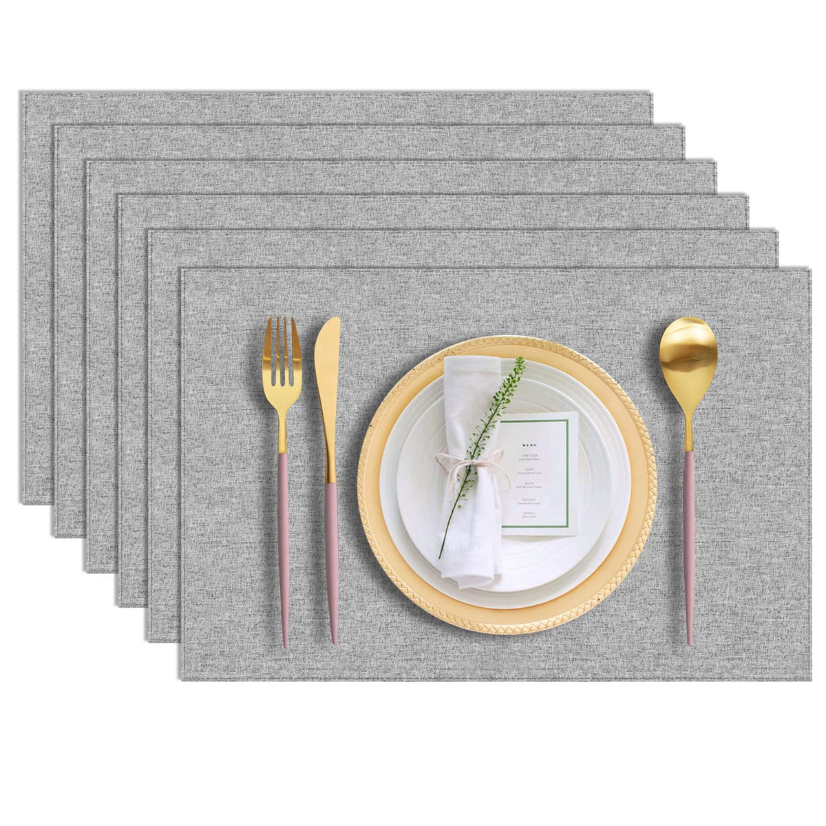Cloth Placemats Set of 6, Cotton Linen Blend Machine Washable Durable Linen Table Mats, Heat Resistant Placemats Wrinkle Free Place Mats for Dining Table, Easy to Clean (Navy Blue, 6)