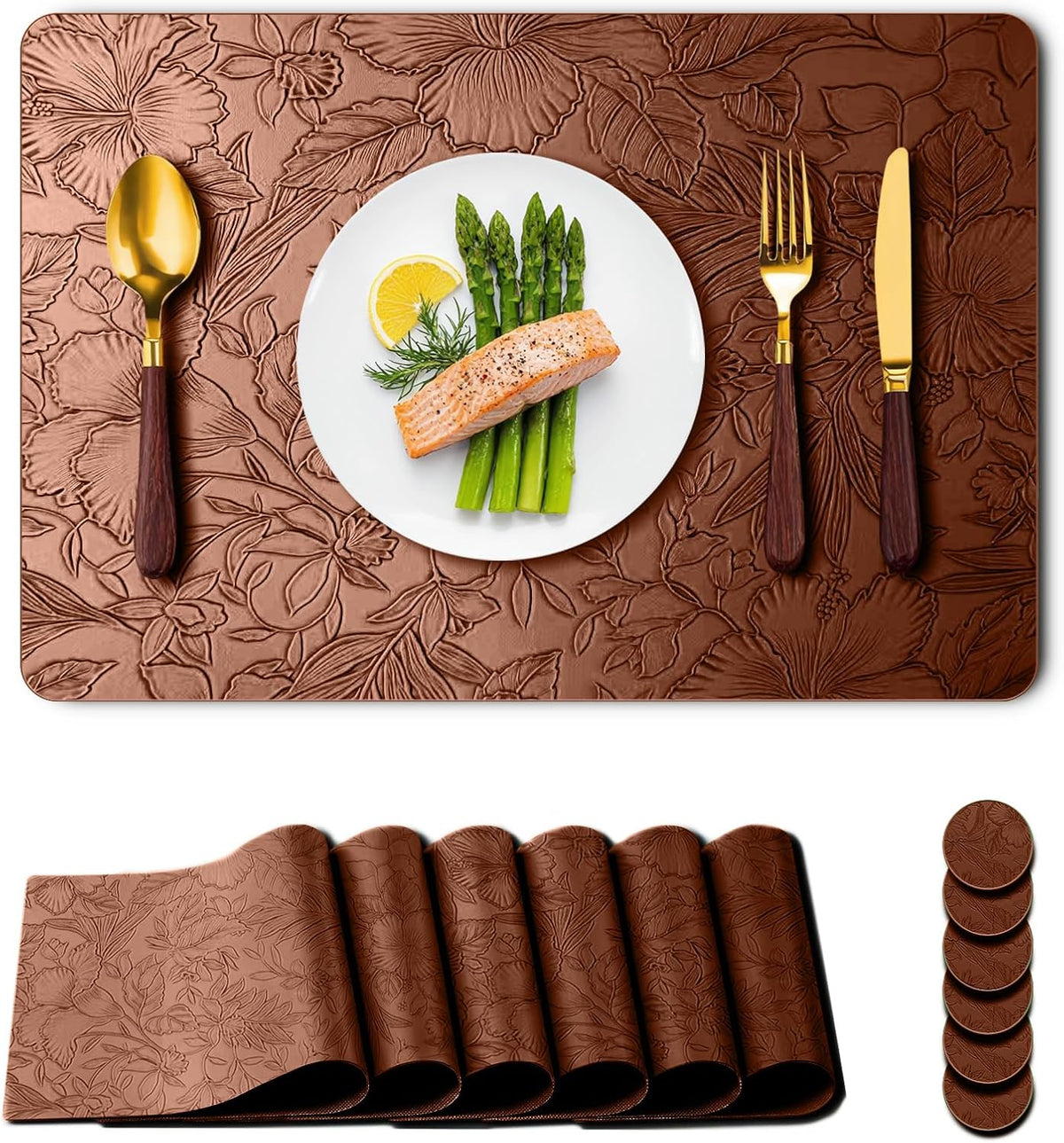 Placemats Set of 6,Waterproof Heat Resistant Faux Leather Place mats