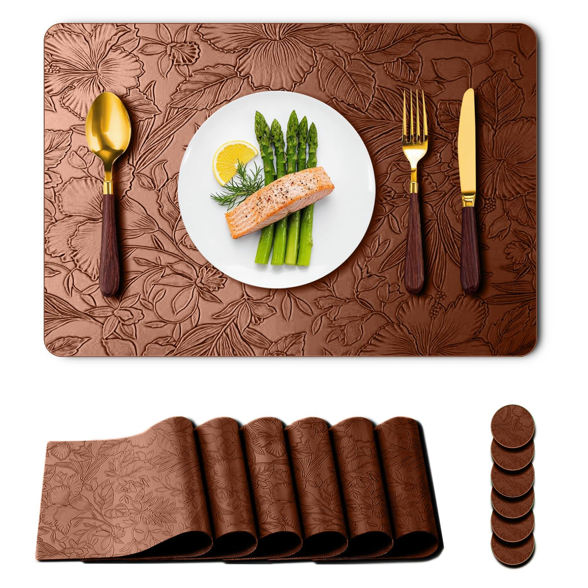 Placemats Set of 6,Waterproof Heat Resistant Faux Leather Place mats