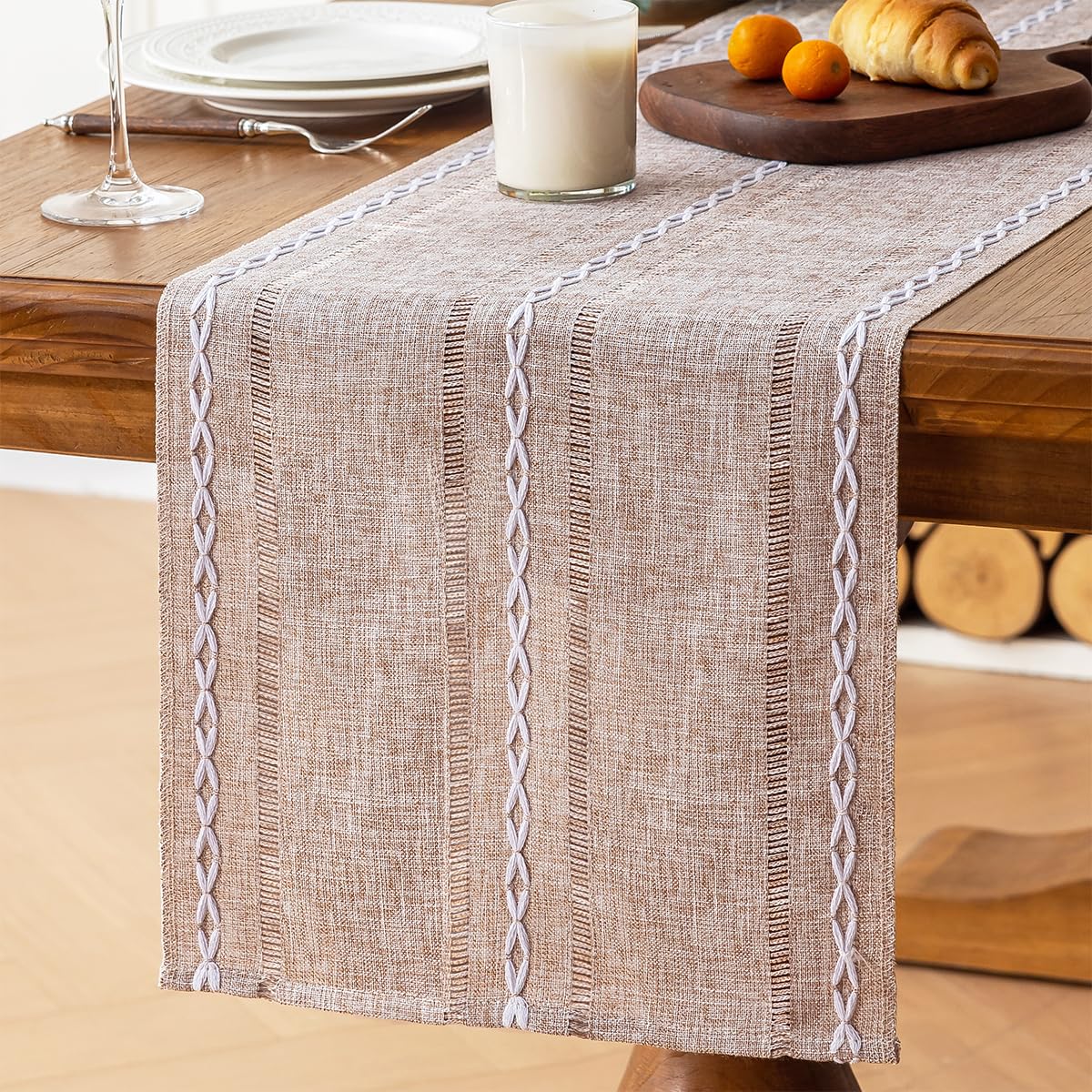 Rustic Linen Table Runner, Sage Green Table Runners 72 inches Long