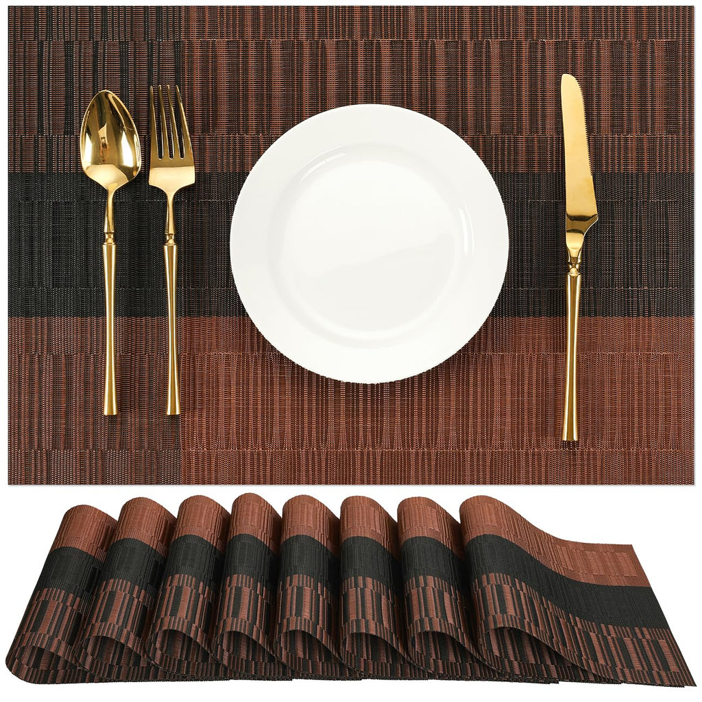 Placemats Set of 8, Vinyl Woven Heat-Resistant Place Mats