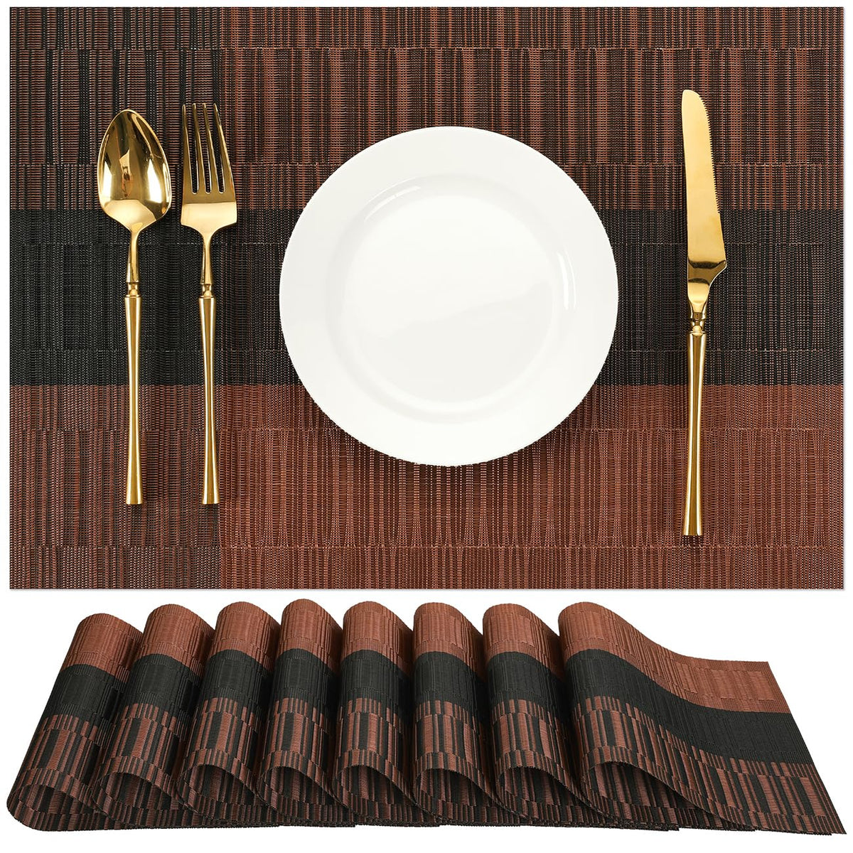 Placemats Set of 8, Vinyl Woven Heat-Resistant Place Mats