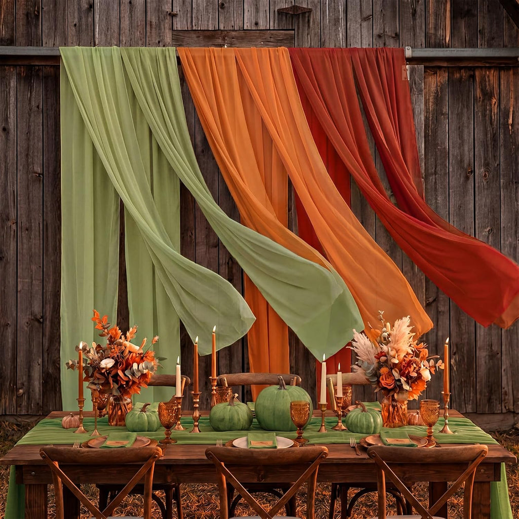 Boao 6 Pcs Fall Burnt Orange Party Decorations Chiffon Table Runners