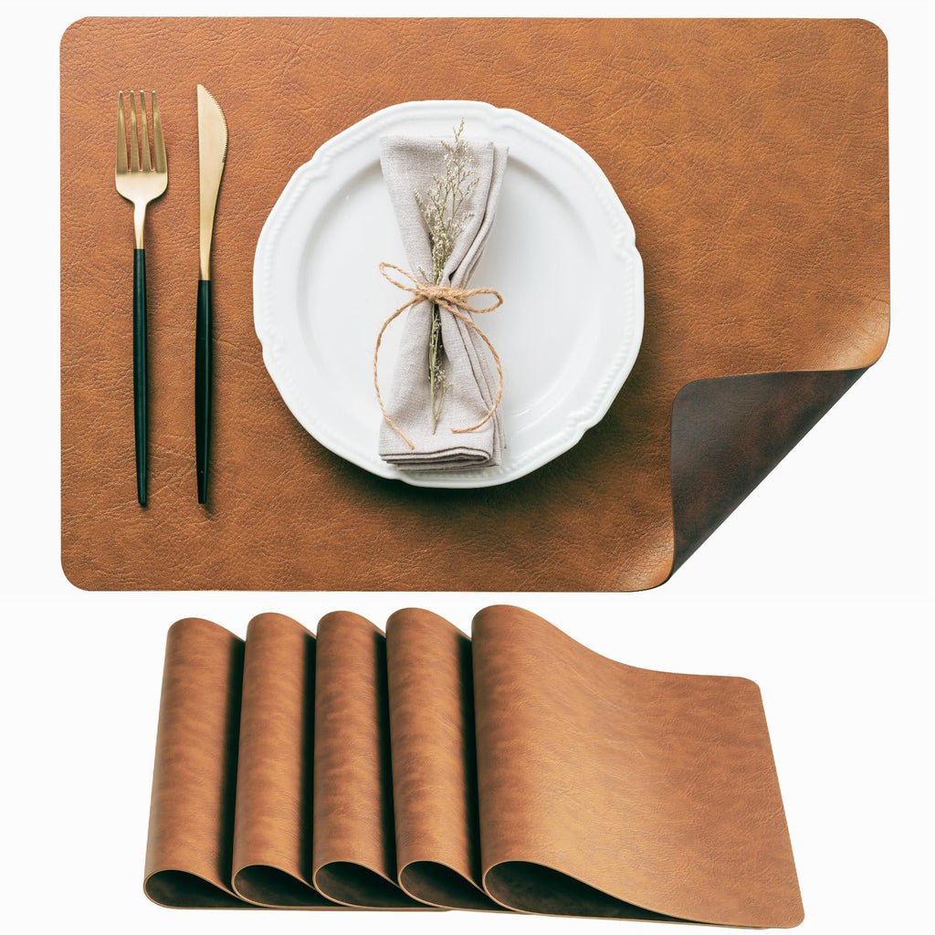 DOLOPL Placemats Set of 8, Reversible Dual-Color Faux Leather Place Mats