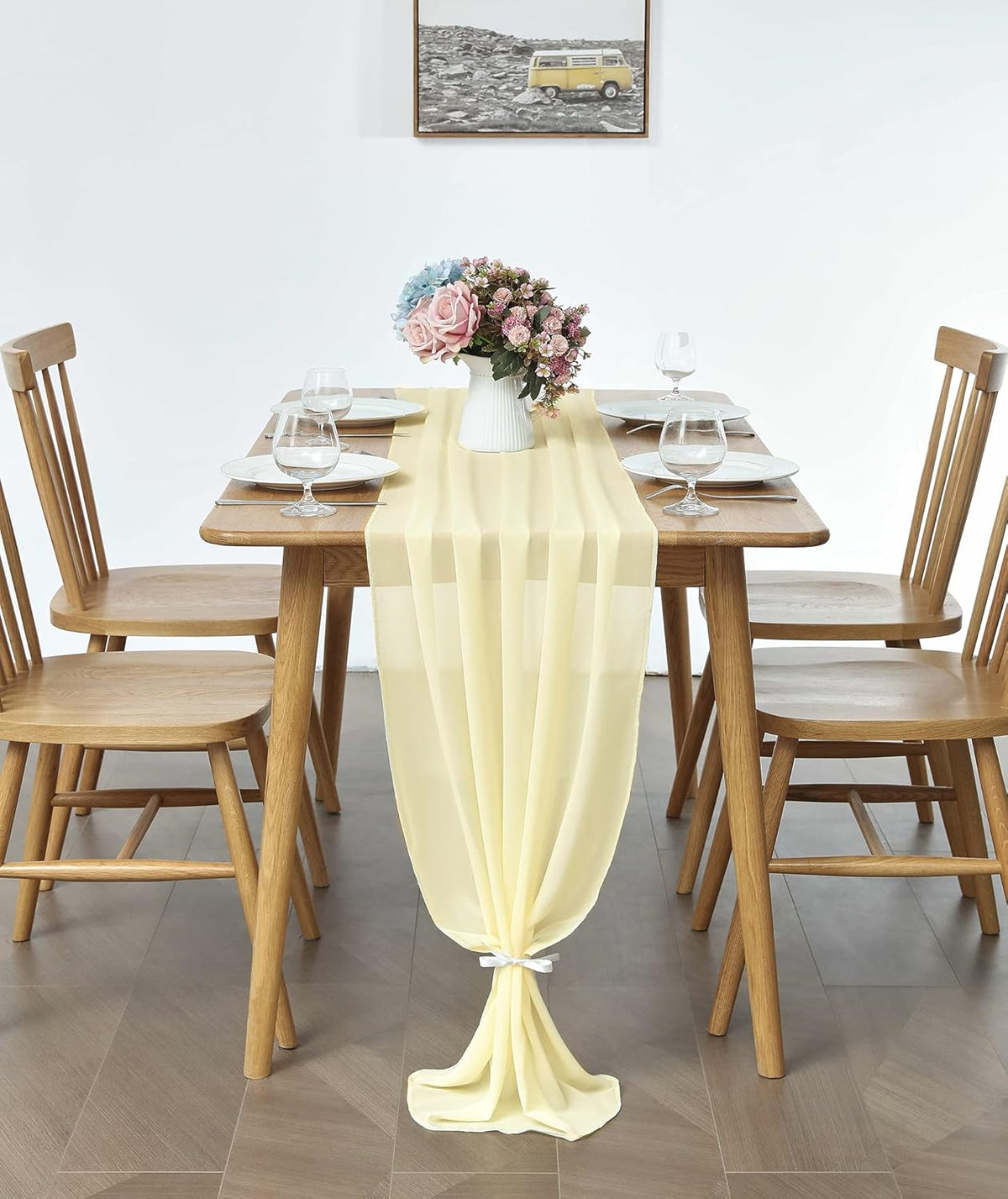 Pufogu 5 Pack 10Ft Light Yellow Chiffon Table Runner Sheer 29x120 Inch