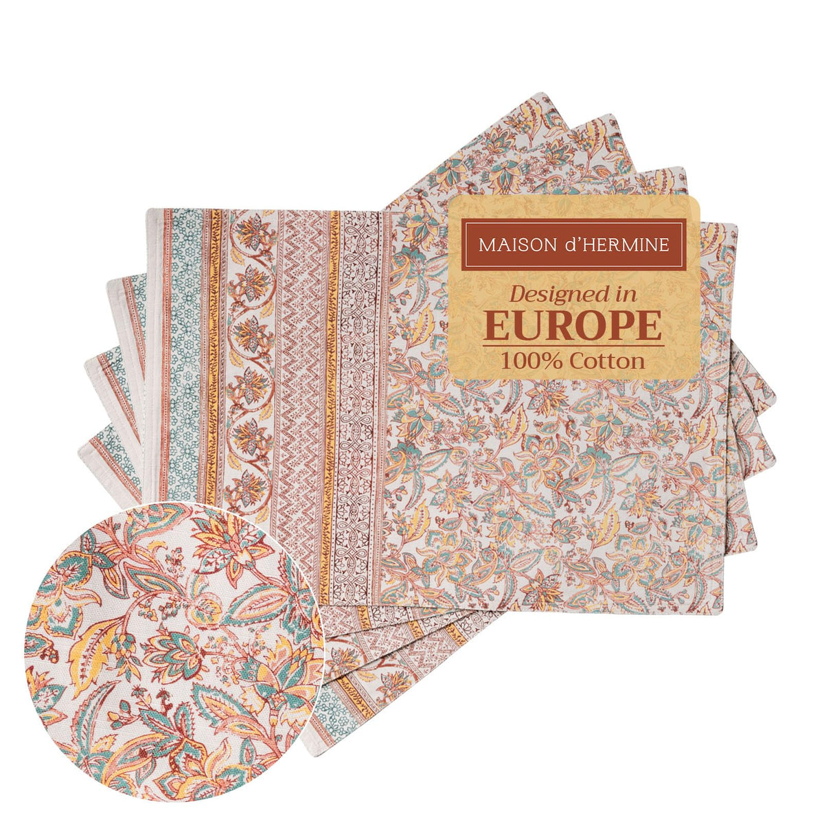 Maison d' Hermine Placemats Set of 4 Reusable 100% Cotton (13"x19")