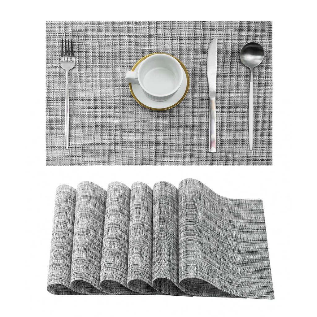 Leetaltree Deep Navy Woven Placemats Set of 6 - Heat Resistant Non-Slip Place mats for Dining Table, Washable Durable PVC Vinyl Woven Table Mats(Deep Navy, 6)