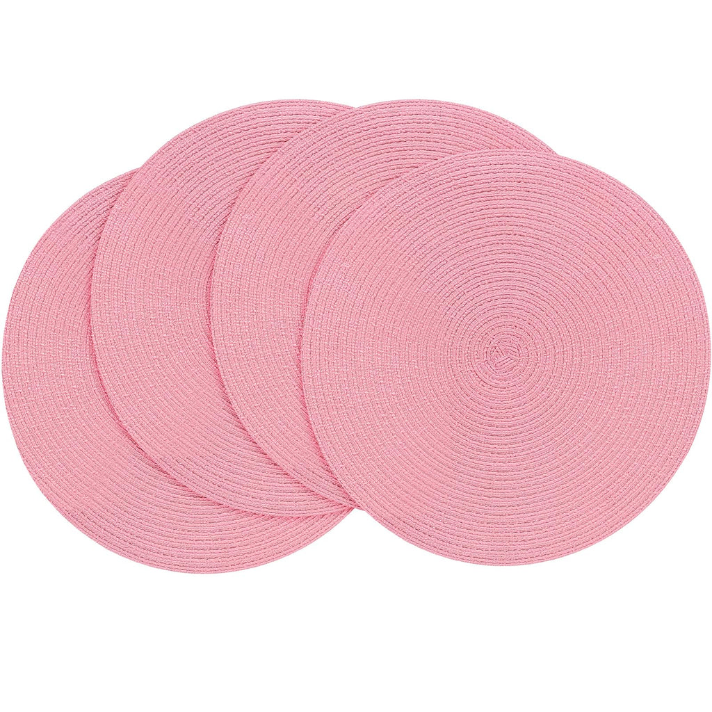 Floroom 15 Inch Round Braided Placemats Set of 4, Washable Heat Resistant Cotton Polyester Circle Place Mats for Kitchen Dining Table - Black
