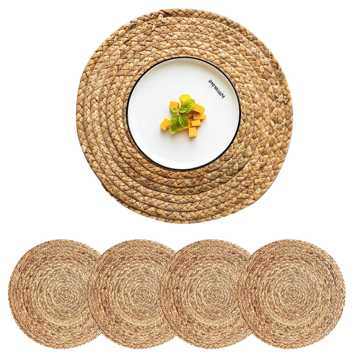 Woven Placemats Set of 6 Rattan Placemats Rectangle Natural Placemats Wicker Heavy Braided Straw Placemat Farmhouse Square Plates Place mats for Indoor/Outdoor Patio Table 17.7'' X 11.8''