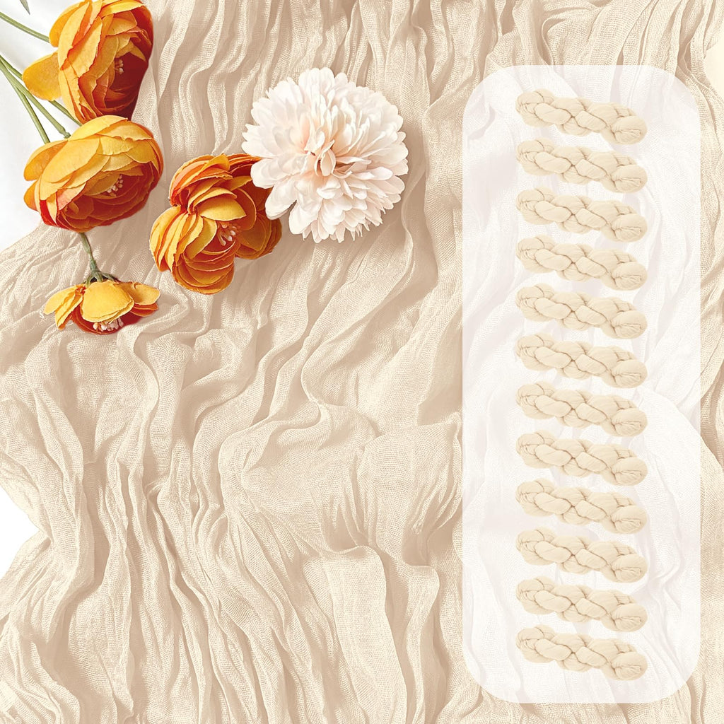 12 Pack Beige Cheesecloth Table Runner 17 x 108 Inch Gauze Table Runner Fabric Semi Sheer Cheese Cloth Table Decoration Bulk for Rustic Romantic Wedding Baby Shower Table Decoration
