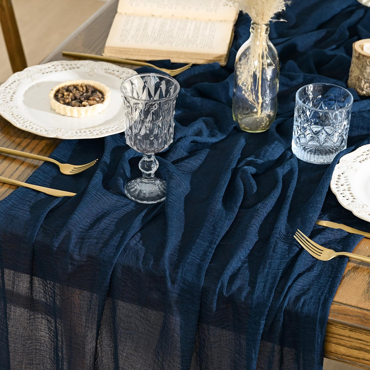 Artoid Mode Boho Forest Green 10Pcs Cheesecloth Gauze Table Runner, 120 Inch Seasonal Fabric Kitchen Dining Holiday Table Decor for Home Party Indoor