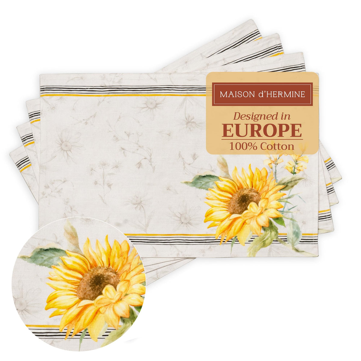 Maison d' Hermine Placemats Set of 4 Reusable 100% Cotton (13"x19")