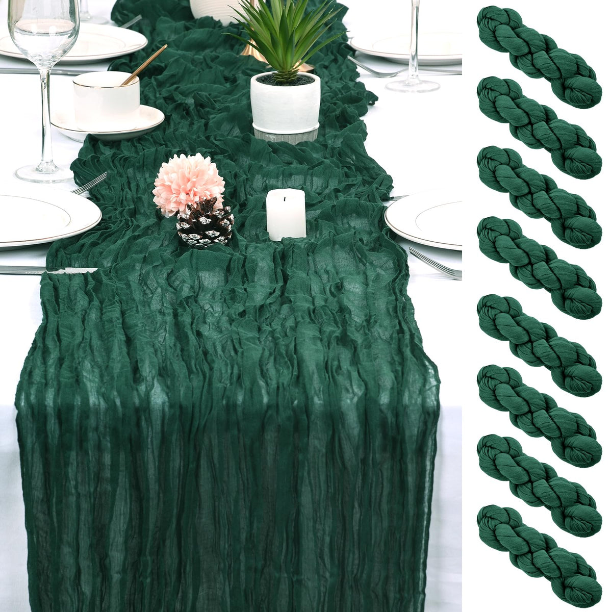 8 Pack Sage Green Cheesecloth Table Runner 17x108 inch Boho Gauze Cheese Cloth Table Runners for Wedding Party Baby Bridal Shower Home Decor