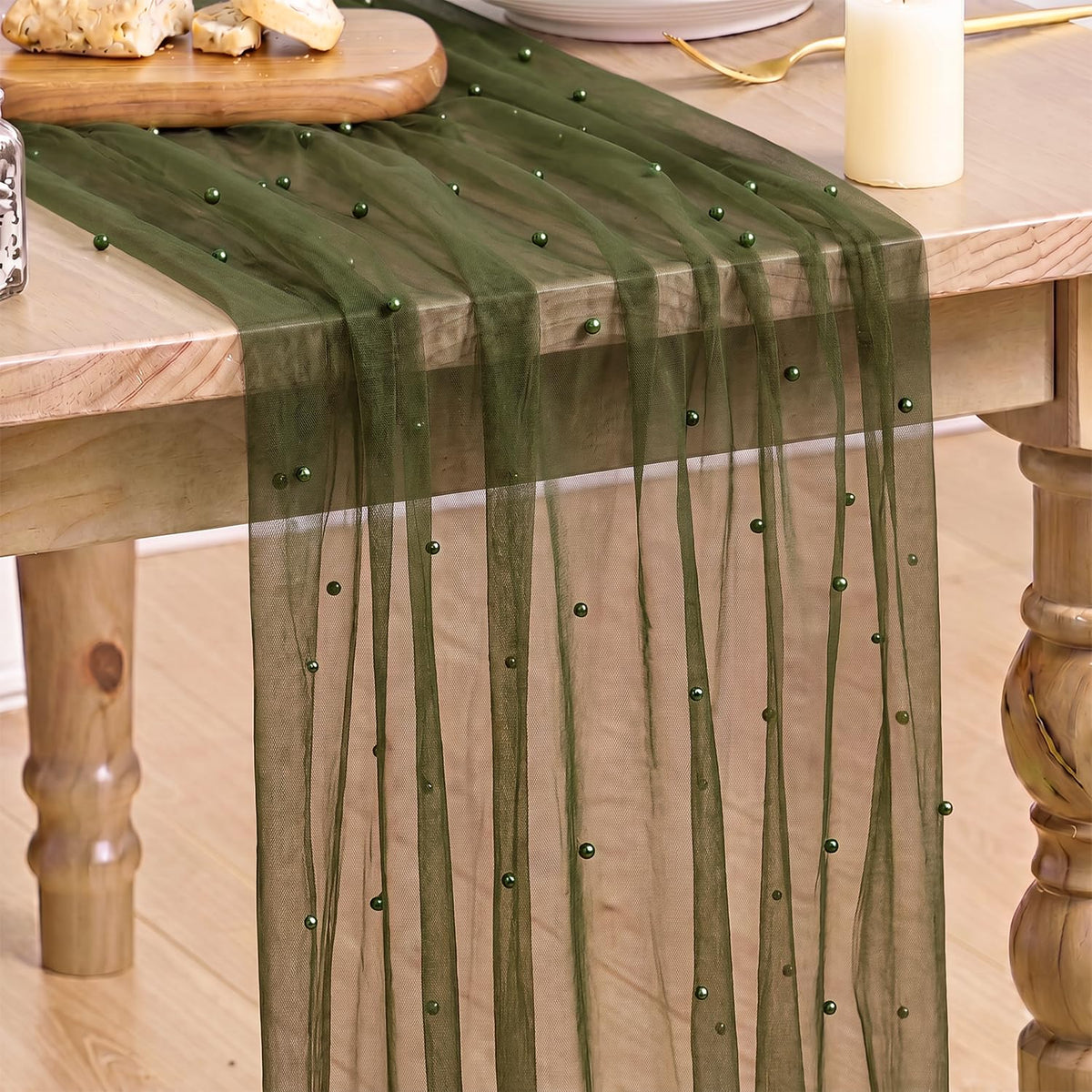 Artoid Mode 6-Pack Pearl Beige Gauze Table Runner 10FT Home Decor