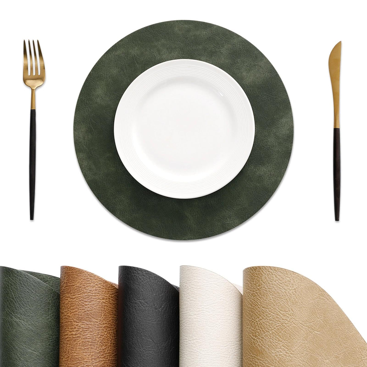 MOSAYT Fall Vinyl Faux Leather Placemats, Set of 6, Reddish Brown