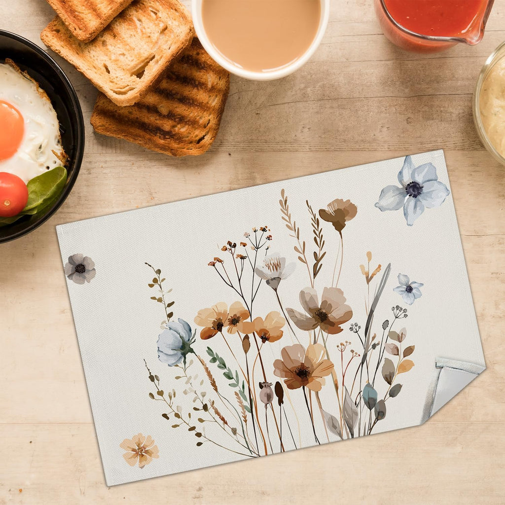 Boho Floral Placemats Set of 4, 12x18 Inch Waterproof Washable Heat Resistant Place Mats, Table Placemats for Dining Restaurant Farmhouse Decoration, Indoor Outdoor Table Decor -rc03