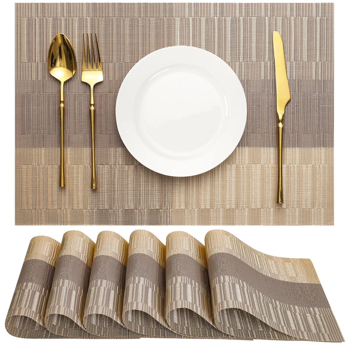 Placemats Set of 8, Vinyl Woven Heat-Resistant Place Mats