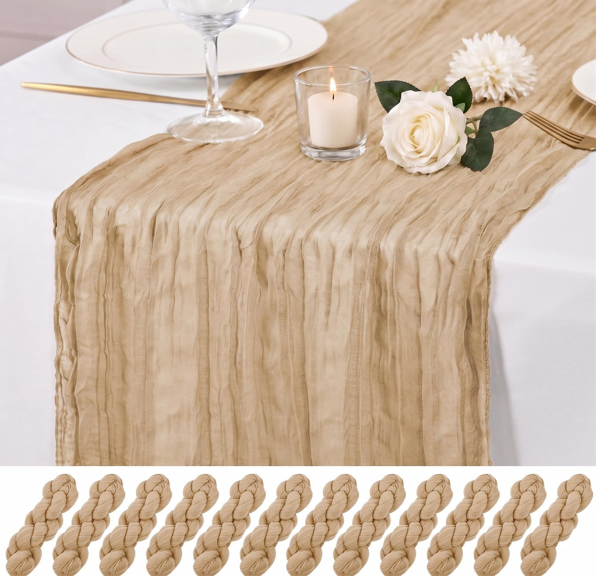 12 Pack Orange Cheesecloth Table Runner 17x108 Inch Boho Rustic Semi Sheer Gauze Cheese Cloth Table Runner for Wedding Bridal Shower Baby Shower Party Farmhouse Dining Table Decor