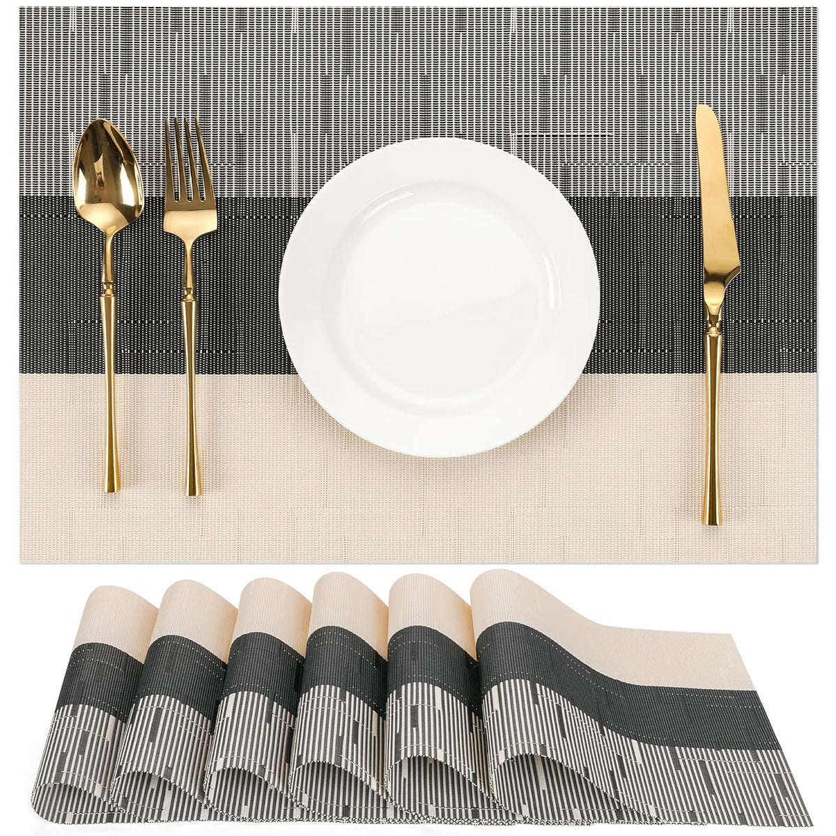 Placemats Set of 8, Vinyl Woven Heat-Resistant Place Mats