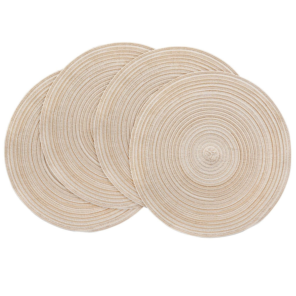 Floroom 15 Inch Round Braided Placemats Set of 4, Washable Heat Resistant Cotton Polyester Circle Place Mats for Kitchen Dining Table - Black