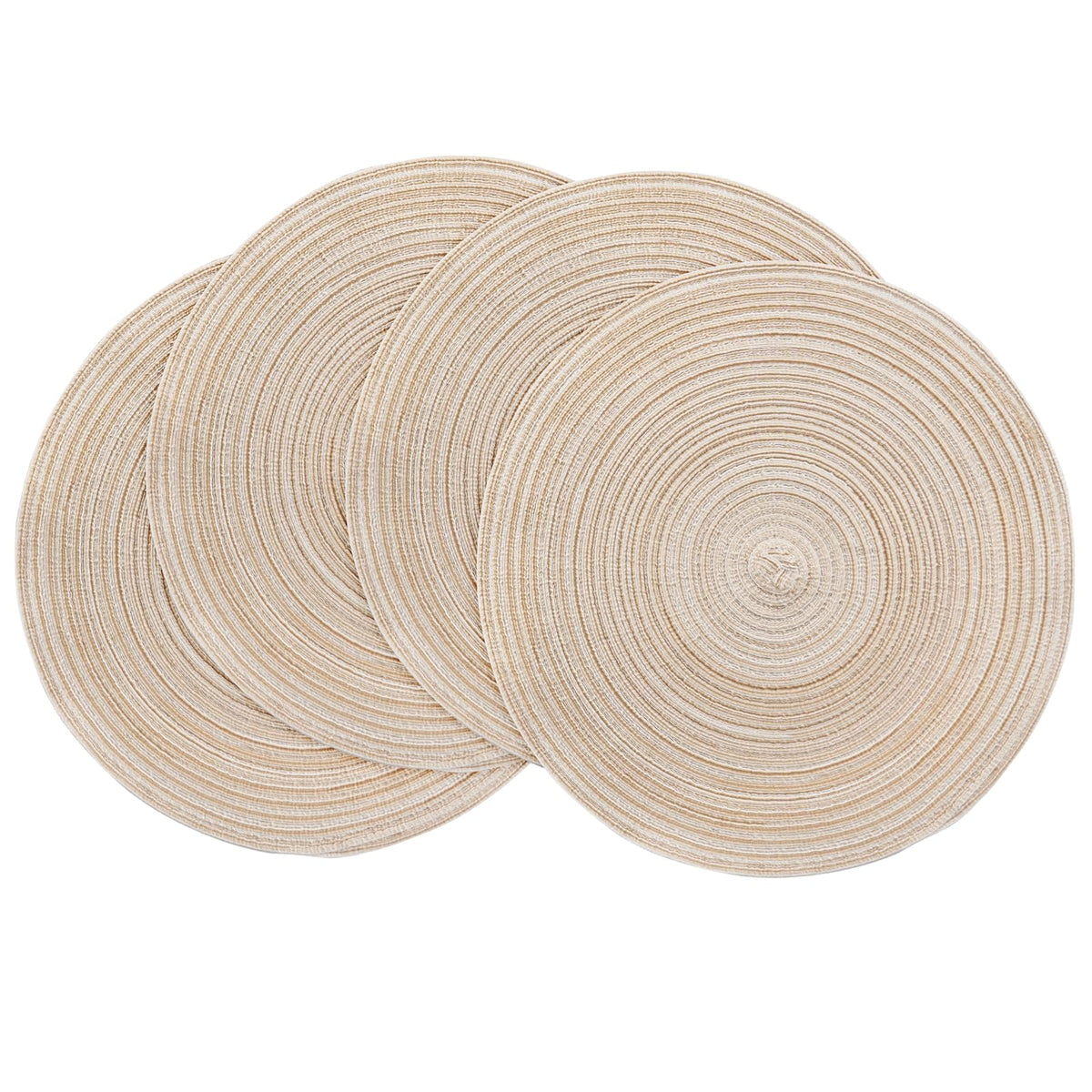 Floroom 15 Inch Round Braided Placemats Set of 4, Washable Heat Resistant Cotton Polyester Circle Place Mats for Kitchen Dining Table - Black