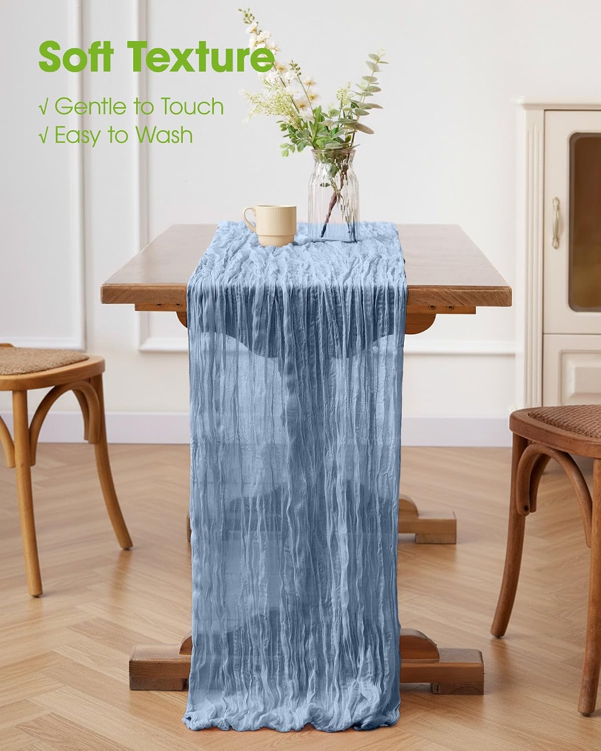 Pureegg 2 Pack Cheesecloth Table Runner 120 Inch Dusty Blue