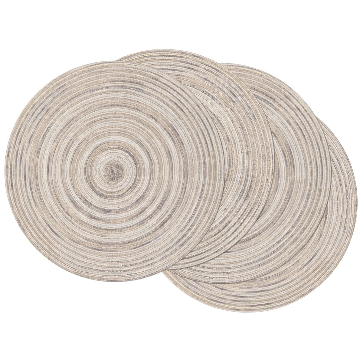 SHACOS 15 inch Round Placemats Set of 6, Cotton Polyester Woven Braided Place Mats, Washable Heat Resistant Circle Table Mats for Dining Table (Beige, 6)