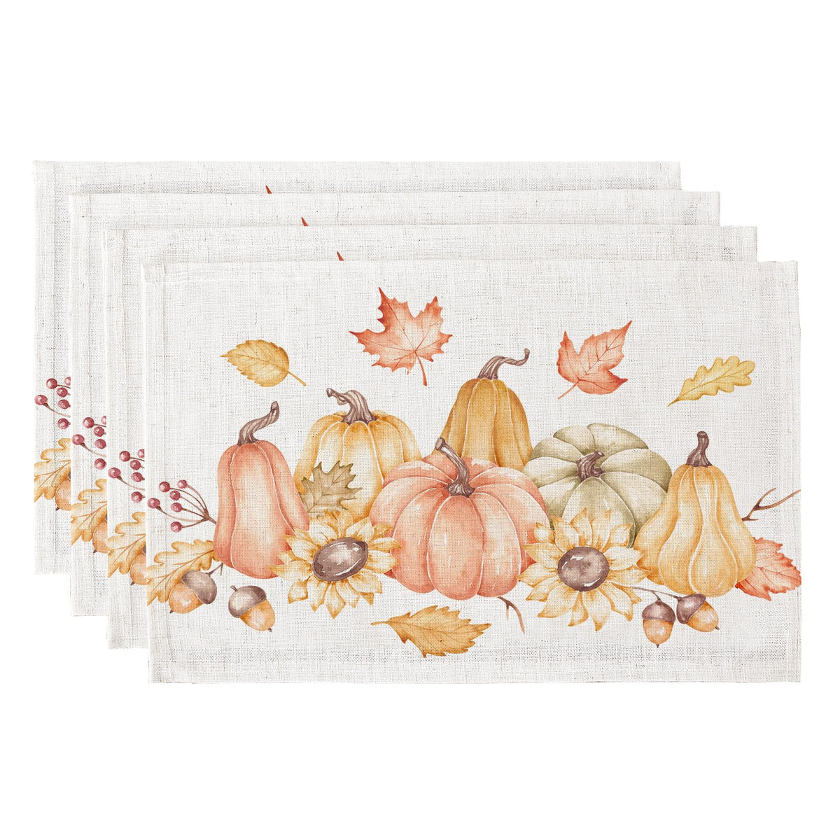 QIYI Boho Table Placemats Set of 4, 12"x18" Linen Place Mats, Wildflowers