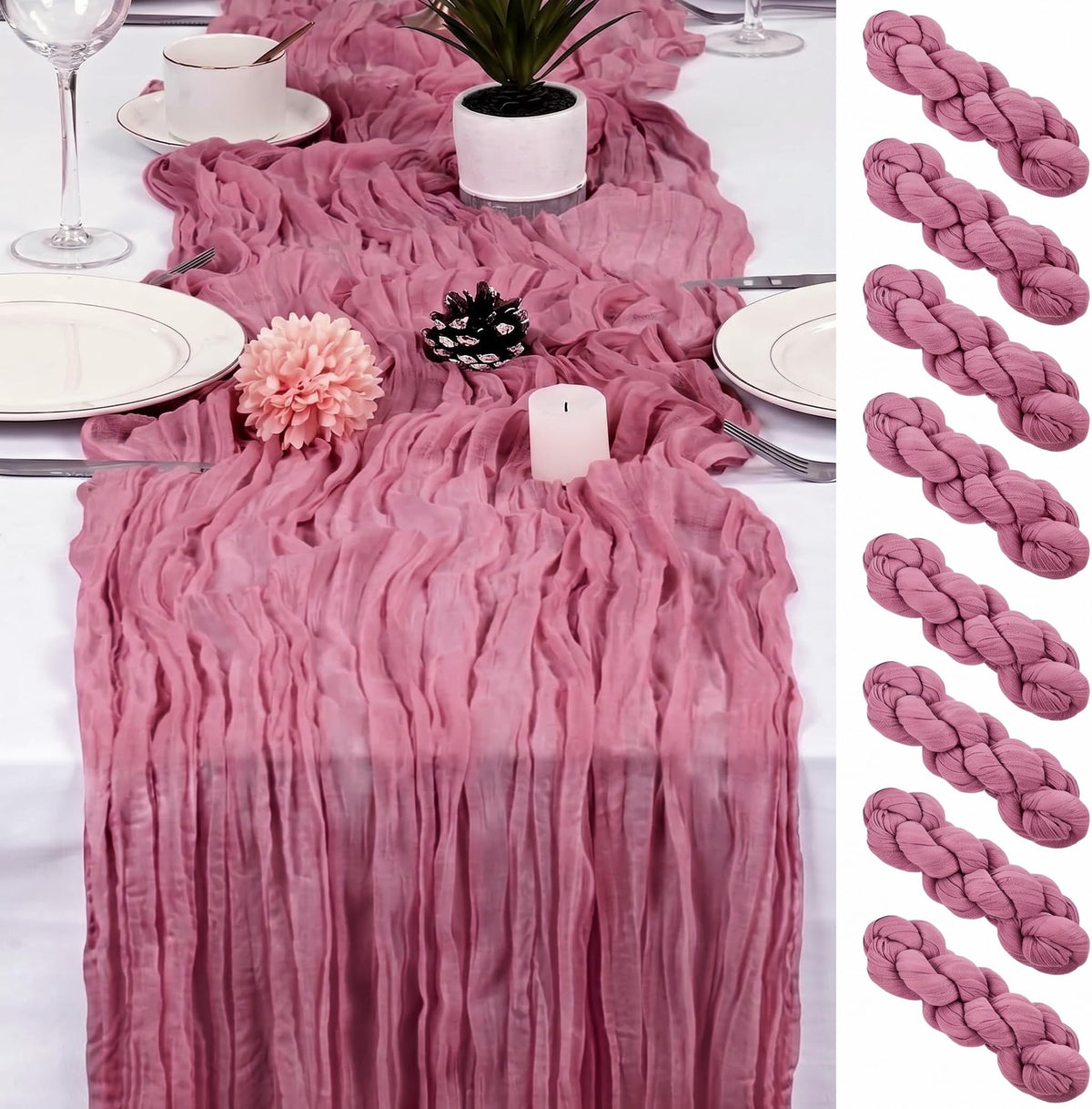 8 Pack Sage Green Cheesecloth Table Runner 17x108 inch Boho Gauze Cheese Cloth Table Runners for Wedding Party Baby Bridal Shower Home Decor