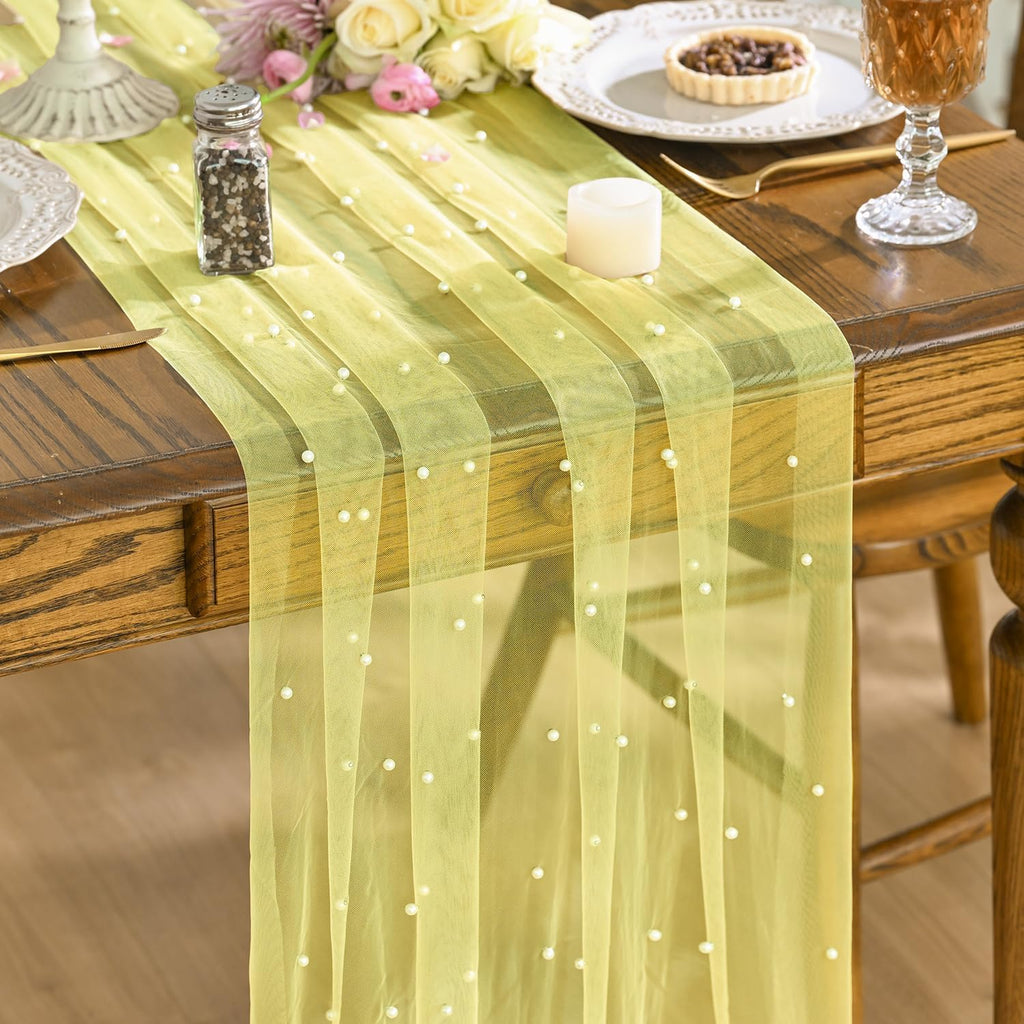 Artoid Mode 6-Pack Pearl Beige Gauze Table Runner 10FT Home Decor