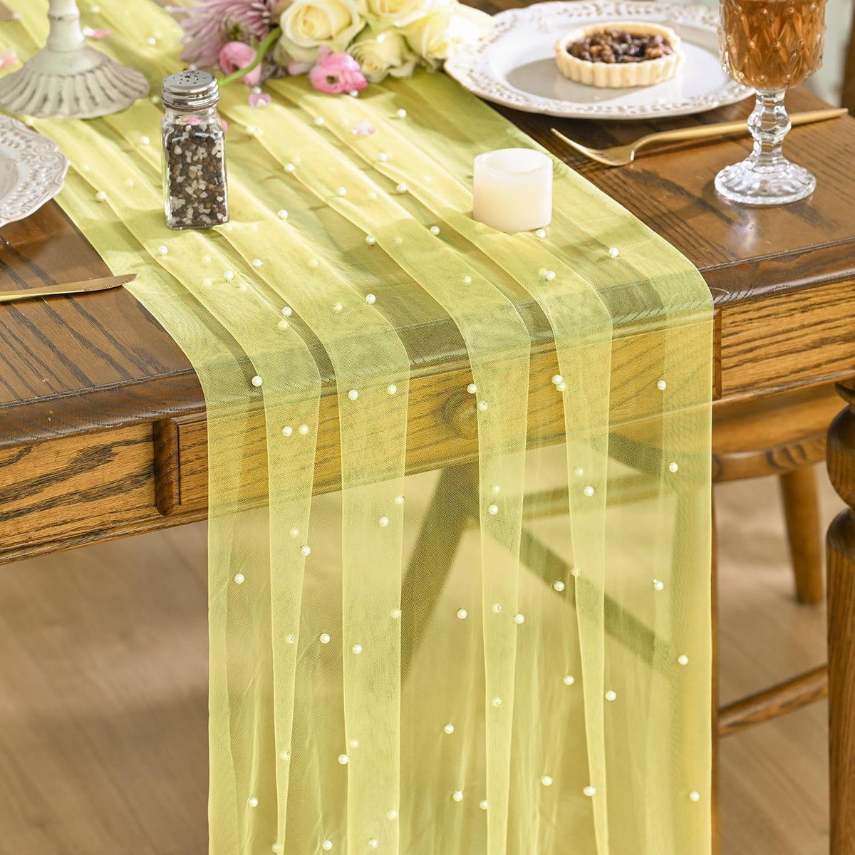 Artoid Mode 6-Pack Pearl Beige Gauze Table Runner 10FT Home Decor