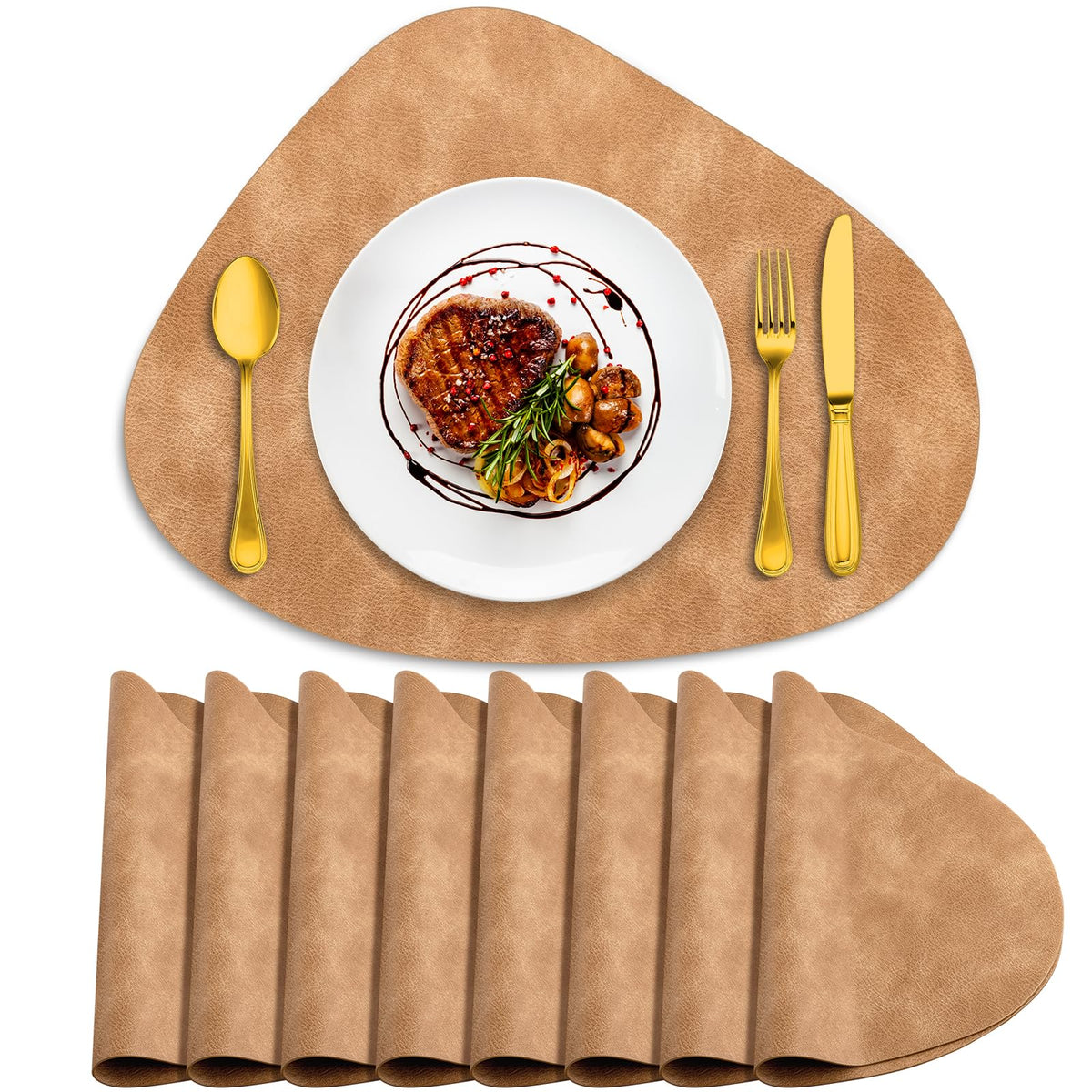 ADRIMER Placemats, Heat Resistant Round Placemats Set of 4 Washable 13 x 17 Inch, Waterproof Table Mats for Kitchen, Dining Room Table Christmas Decor, Turmeric Brown+Camel+Green+Blue