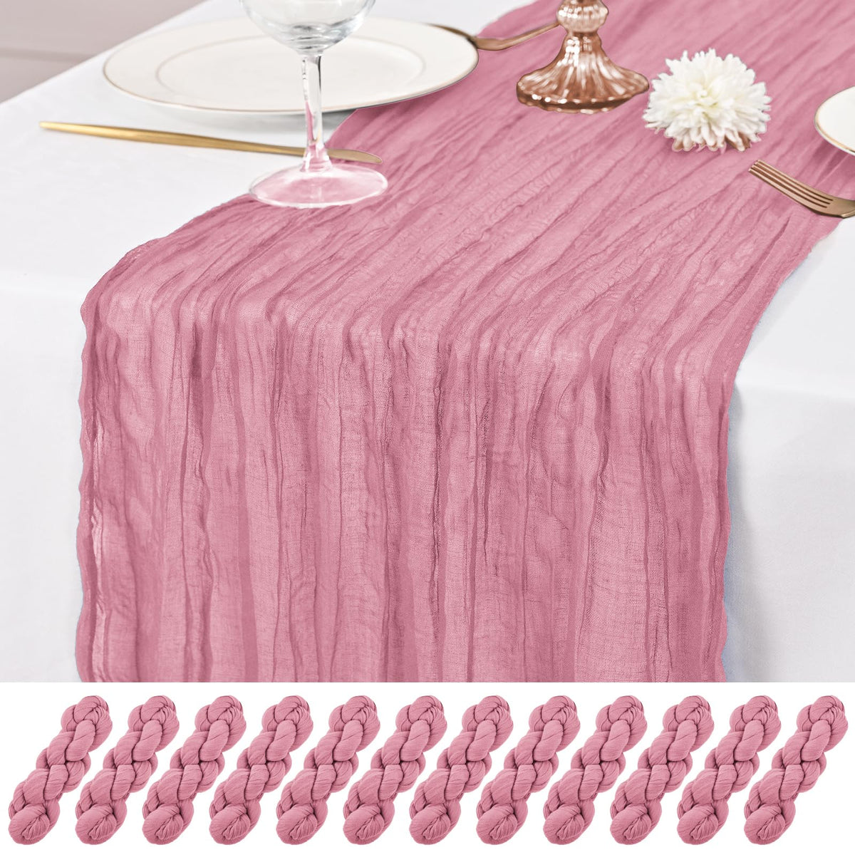 12 Pack Ivory Table Runner 10Ft Cheesecloth Table Runner Rustic Gauze Table Runners Romantic Long Cream Sheer Fabric Cheese Cloth Table Runners for Wedding Party Bridal Baby Shower