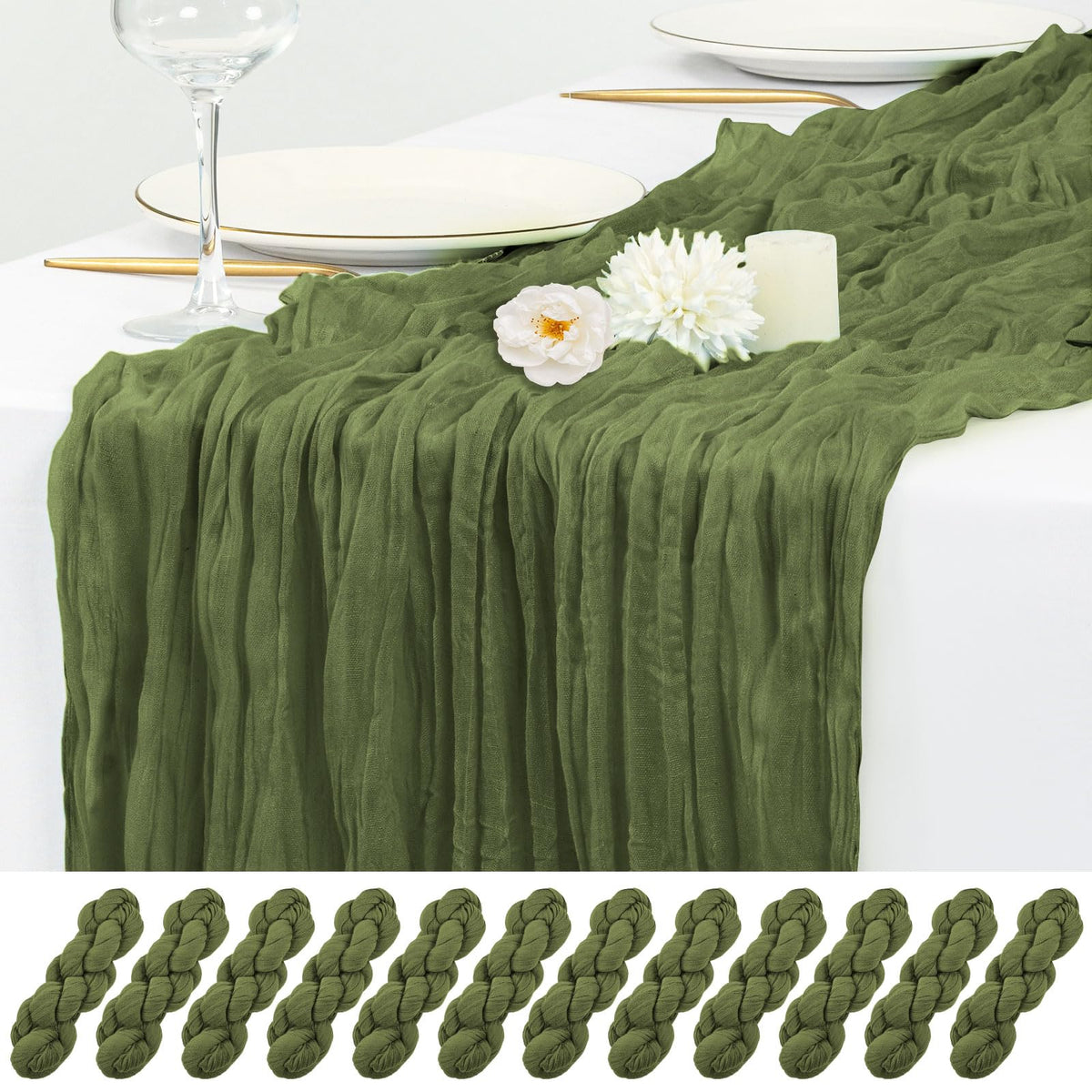 12 Pack Beige Cheesecloth Table Runner 17x108 Inch Boho Gauze Cheese Cloth Table Runners Rustic Sheer Runner for Wedding Party Baby Shower Birthday Home Decor