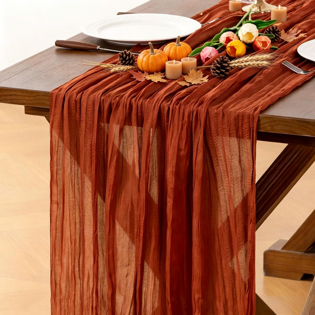 6 Pack Champagne Gold Cheesecloth Table Runner Fall Wrinkled Runner