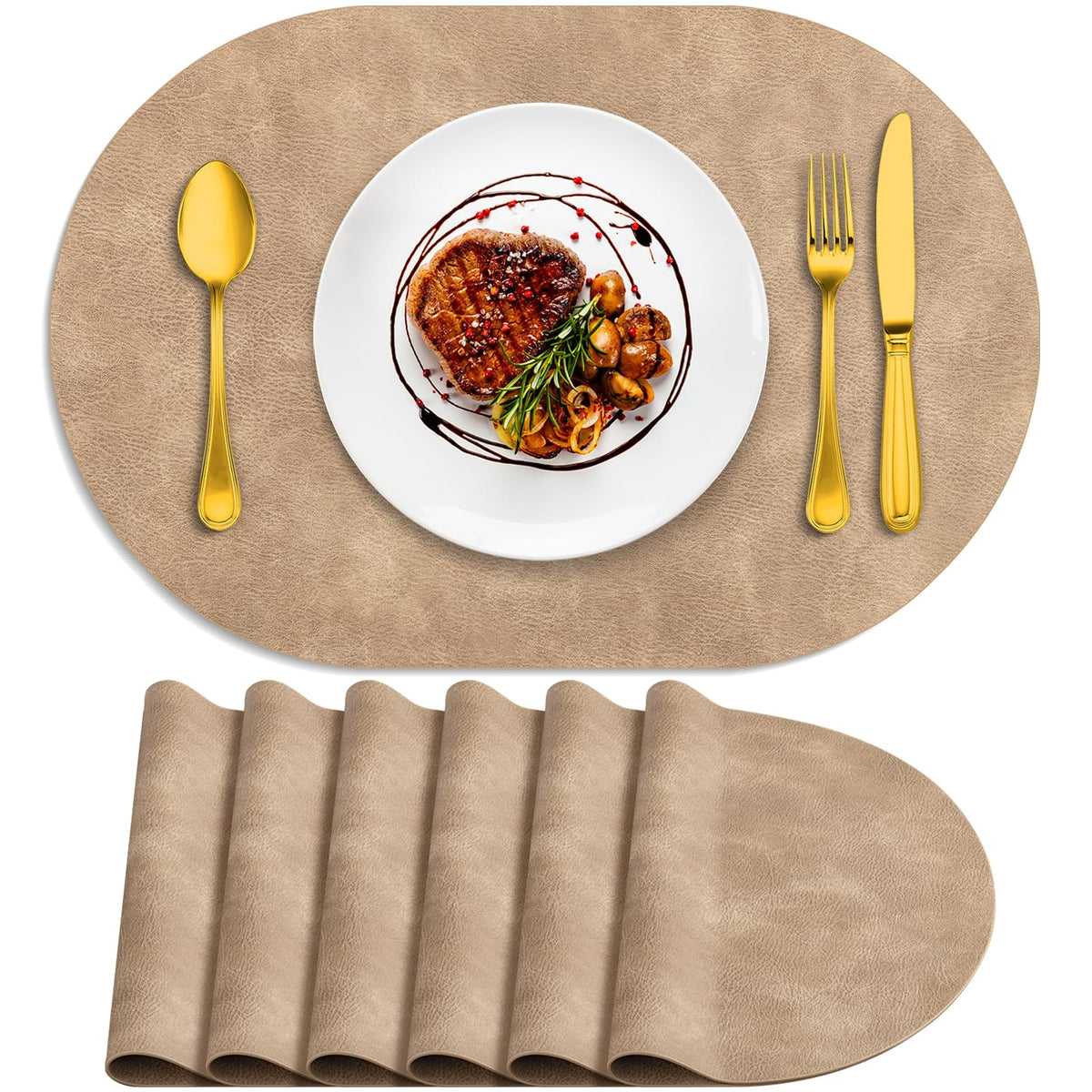 ADRIMER Placemats, Heat Resistant Oval Place Mats Set of 4 Easy to Clean