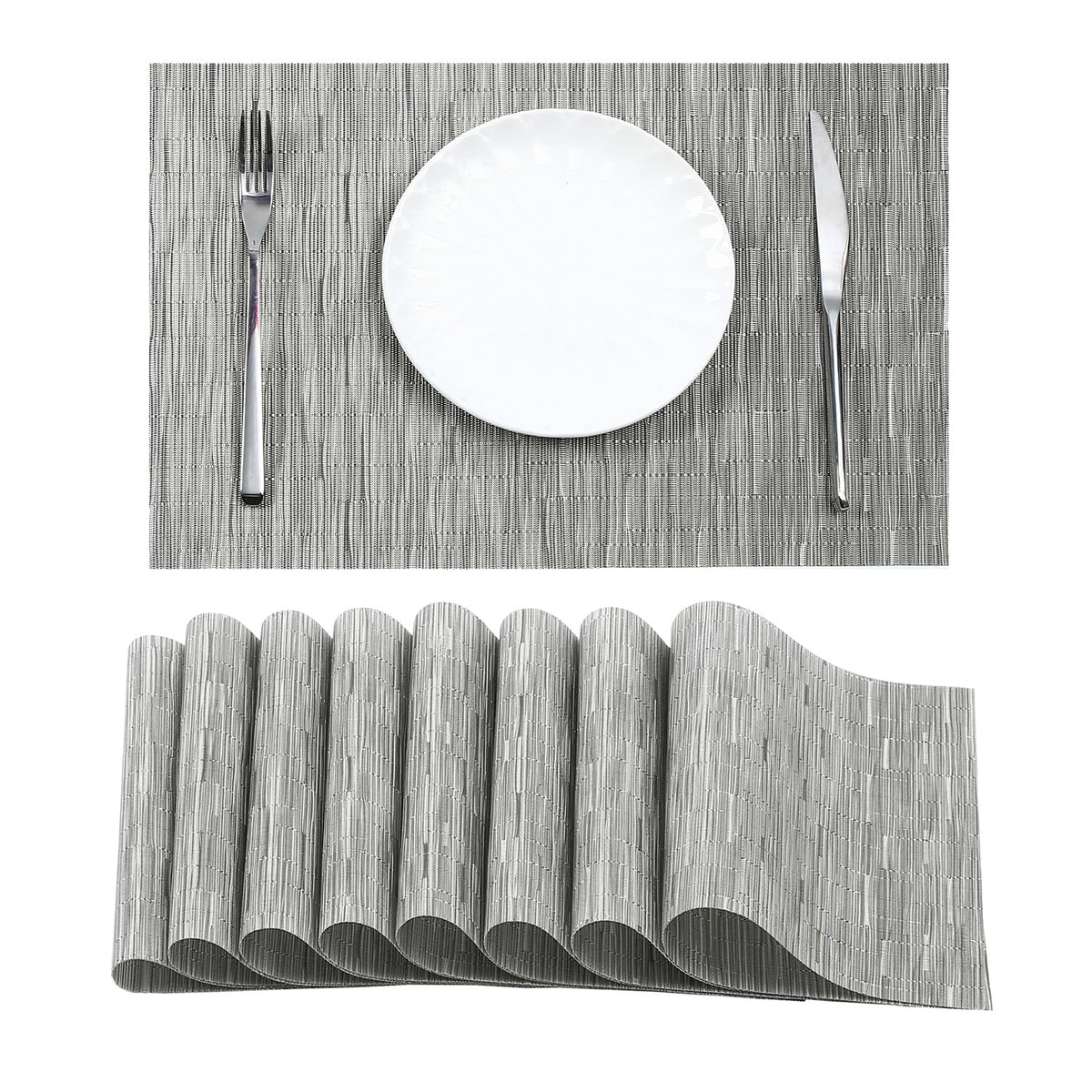 Leetaltree Light Brown Placemats Set of 8 - Heat Resistant Woven Vinyl