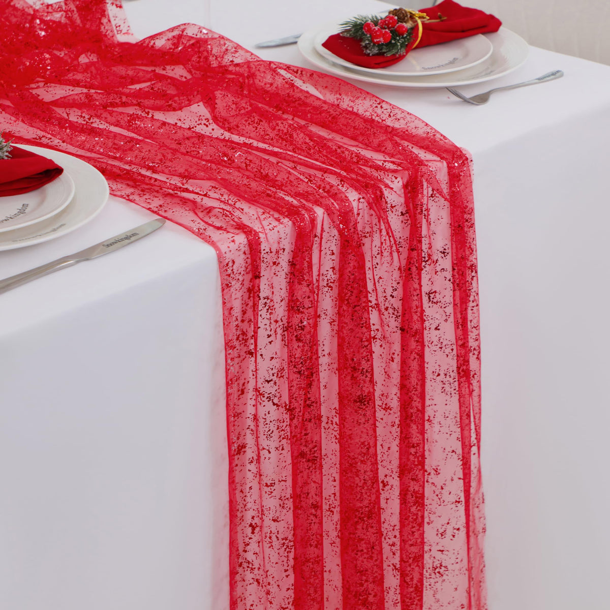 Snowkingdom 6Pcs 10 Ft Gold Table Runners, Sheer Chiffon Tulle Cheesecloth Golden Sequin Glitter Metallic Foil, Gold Party Table Decoration Centerpiece for Wedding Birthday Anniversary Christmas